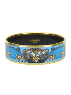Hermes Bracelet Enamel GM Metal Blue Gold Multicolor Bangle Cloisonne